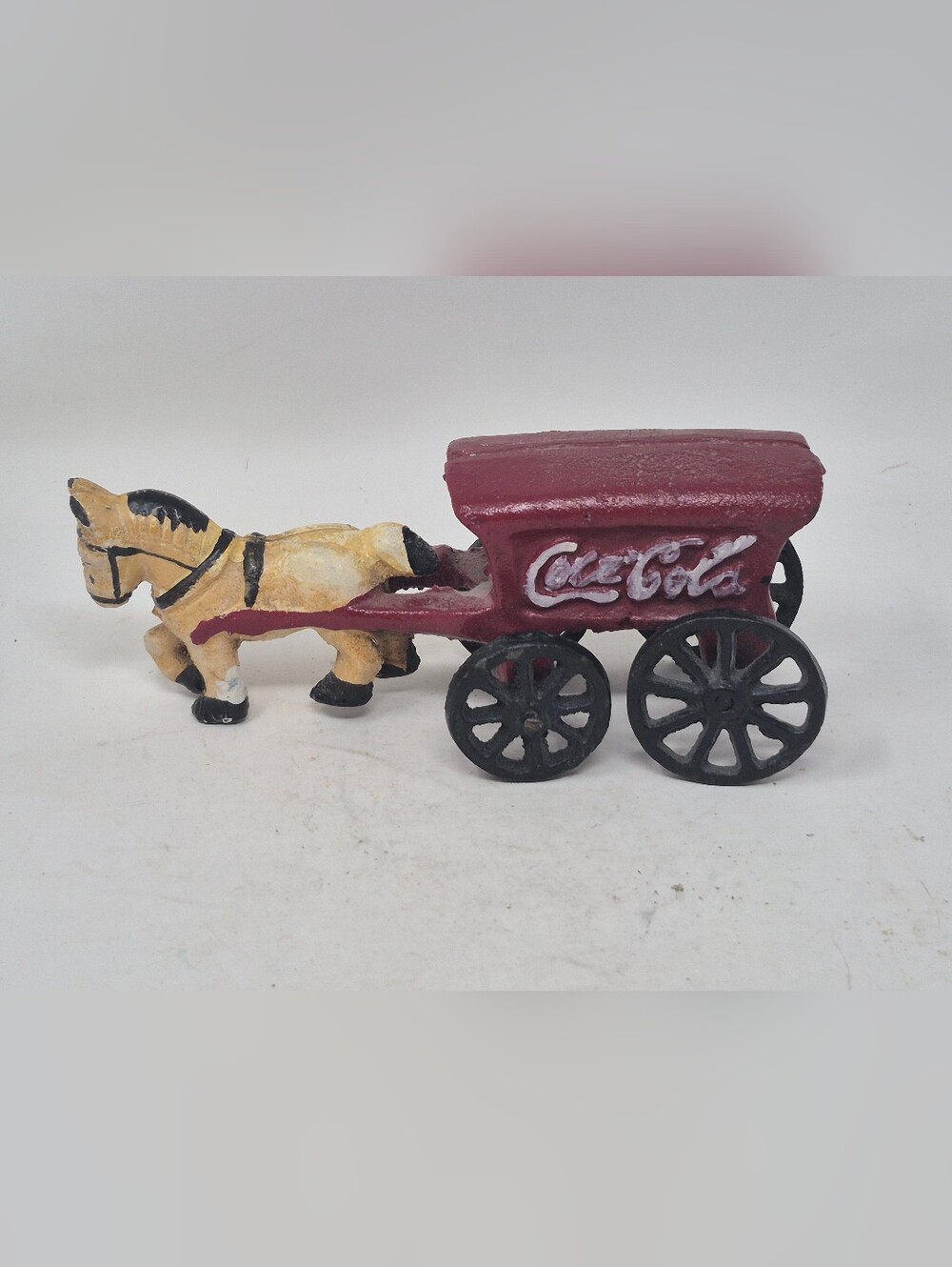 Vintage Cast Iron Coca-Cola Horse Drawn Covered Wagon Toy